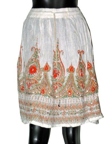 Boho Gypsy Bellydance Mini Skirts Dcrapechic White Sequin Floral Motifs 21″