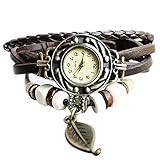 Moonar®BeautyLife Weave Wrap Around Leather Bracelet Quartz Lady Women Wrist Watch (Coffee)