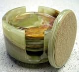 Green Onyx Marble Coaster Set of 6 pcs with Caddy