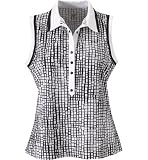 Womens Sleeveless, Abstract-Printed Polo Shirt