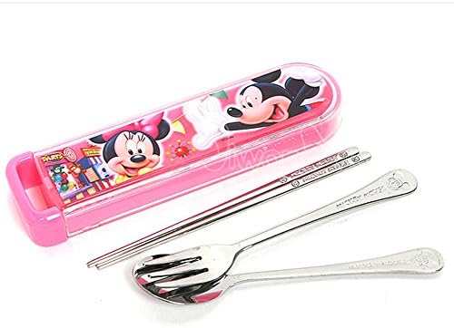 Disney Mickey Mouse Kid Children Perfect Spoon Chopsticks Fork Set with Case 006662