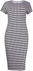 Plus Size Short Sleeves Houndstooth Print Elastane Midi Dress 