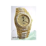Adee Kaye Gold Iced Out Presidential Mens Watch With White Austrian Crystals by Adee Kaye