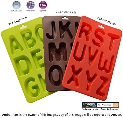 Ambermars Large LETTERS Silicone Mold Trays Cavity Alphabet Shaped Silicone Mold for Birthday Candle, Candy, and More