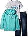 Calvin Klein Little Boys' 3 Piece Pant Set Hooded Sweatshirt with Tee and Jean, Green, 3T