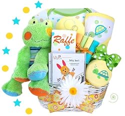 Personalized Froggy Fun At The Pond Baby Gift Basket - Neutral