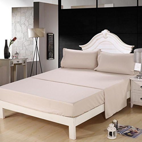 Homehug Textile Hot Sale! Embossed 4pc Bed Sheet Set Super Soft 100% Polyester,king Size/queen Size,no Pungent Odor,shipments From the United States,easy Care,fine Workmanship,sensitive Skin,50%off! (King Size, BEIGE)