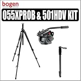 Bogen Manfrotto 055XPROB Tripod Legs (Black) with Bogen 501HDV Fluid Head Tripod Kit + Bonus Maccabee Monopod