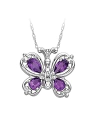 Amethyst and Diamond Butterfly Pendant in 10K White Gold