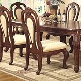 Set of 2 Dining Chairs with Elaborate Carvings Cherry Brown Finish