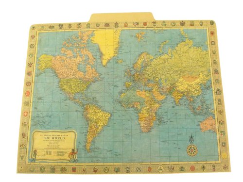 World Map Travel 12 File Folders with Vintage Designs Manila Folder Set