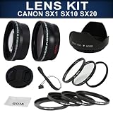 Essential Kit for CANON PowerShot (SX1 SX10 SX20) IS - Includes: Lens Adapter + 2.0X Telephoto and 0.45X Wide Angle High Definition Lens + Adapter Ring Set + Filter Kit Set (UV and Polarizer) + Tulip Lens Hood + Center Pinch Lens Cap (w/ Cap Keeper) + Premium Goja Microfiber Cleaning Cloth