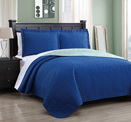 Dexter Royal Blue/Mint Reversible Bedspread/Quilt Set Queen
