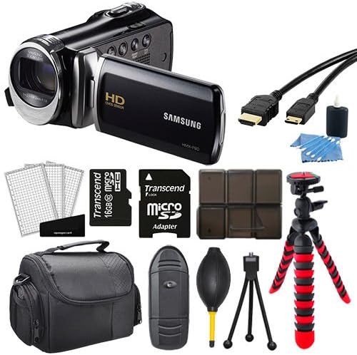 Samsung HMX-F90 HD Video Recording Camcorder Black + 12-Inch Flexible Tripod + Medium Digital Camera/Video Case + USB 2.0 Memory Card Reader + 6 Piece SD/SDHC Memory Card Hard Plastic Case + More in this 16GB Deluxe Accessory Kit
