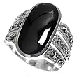 Sterling Silver Marcasite Rings with Black Onyx CZ - Sizes: 6-10