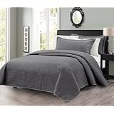 3pcs Solid Modern Quilted Coverlet Set (King, Charcoal)