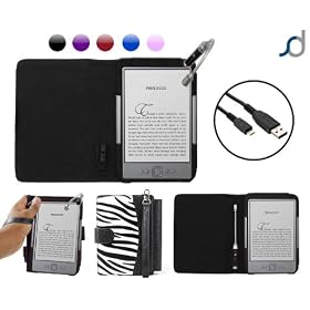 Kindle LANTERN Case Cover Pouch (Zebra Print) with Night Light & Wrist Strap for New Amazon Kindle now with FREE USB Charger Lead Cable for the ALL New 2011 4th Generation Kindle / New 6" inch Wi-Fi Kindle eReader, from G-HUB