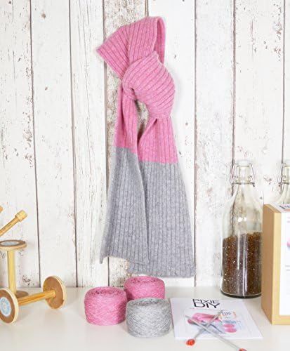 Luxury Ribbed Scarf Knitting Kit - Light Grey and Nougat