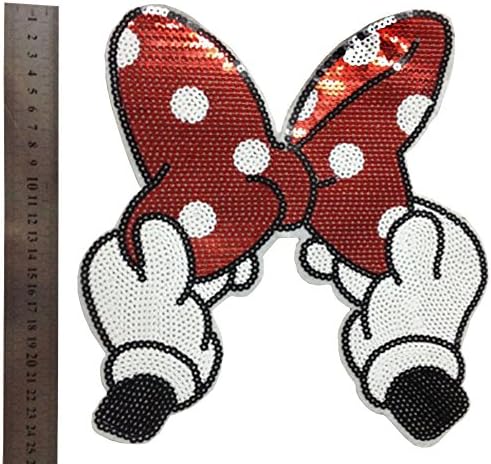 Ching Ching Shining Sequin DIY Novelty Applique Patches (Iron-on or Sewing) (Minnie bow (H25xW23cm))