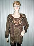 Womens Bollywood Sepia Brown Printed Crepe Kurti Tunic Top L !!