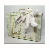 Child to Cherish Gingham Suitcase with Blanket and Rattle in Green