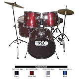 EXO Percussion Deluxe 5 Piece Drum Set with Throne Dbl Braced Hardware & FREE Cymbals -Wine Red