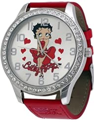 Betty Boop #BBW511C Womens "Dont Look at me Like This" Oversize Crystal Bezel Leather Strap Watch