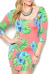 Plus Size Tropical Print Polyester/Spandex Mini Dress 