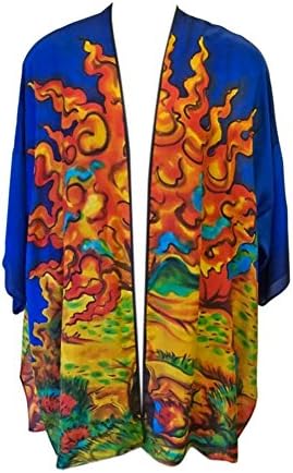 Women's Van Gogh Inspired Hand Painted Art Wear Silk Jacket & Scarf OS L XL 1X 2X