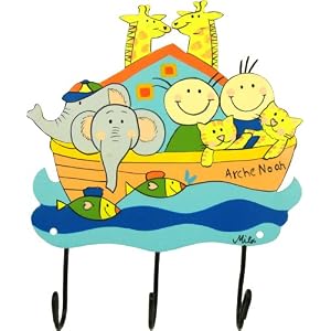 Mila Childrens Coat Hook Noahs Ark, 3 Hooks, Hand Painted