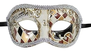 Luxury Mask Men's Vintage Design Masquerade Prom Mardi Gras Venetain, Brown/Silver With Silver Trim, One Size