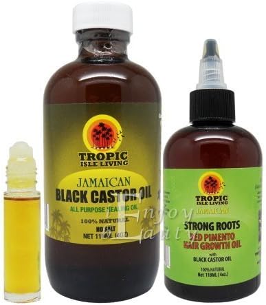 Tropic Isle Living Jamaican Black Castor Oil 8oz & Strong Roots Red Pimento Hair Growth Oil 4oz "SET" by N/A