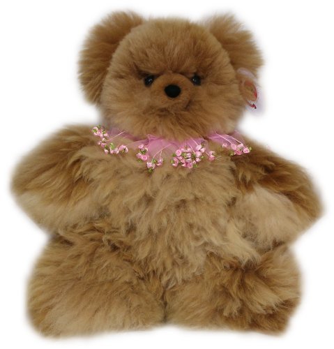 51jR rlYGxL Alpaca Bear. Genuine Dark Colored Alpaca Teddy Bear With Pink Roses Collar. 18 Inches high.