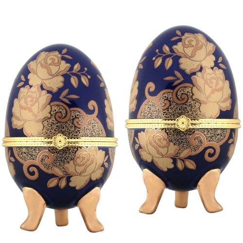 Large Porcelain Egg Hand Painted Trinket Box (Set of 2)