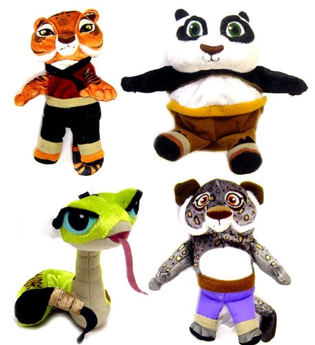 Kung Fu Panda Movie Set of 4 Basic Plush 4 Inch Figures (Po, Master Viper, Master Tigress and Tai Lung)