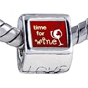 Gold Food Loving Wine Photo Love European Charm Bead Bracelets - Pandora & Bracelet Compatible
