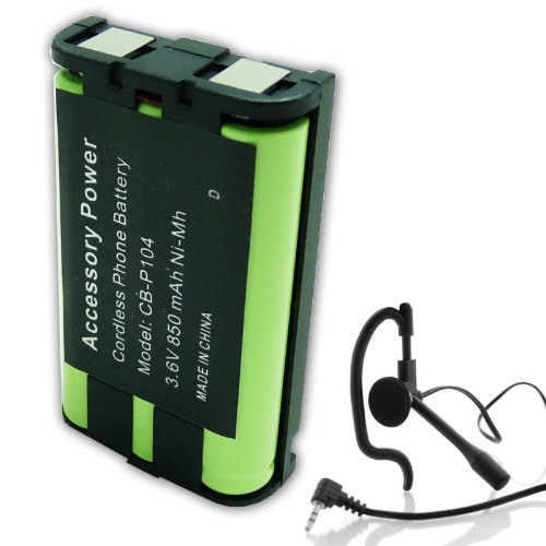 truCELL Equivalent PANASONIC HHR-P104 / CS90499 / TL26411 / 12423885 / Type 29 Battery & SWB Cordless Phone Headset with Boom Microphone - 2.5 mm Pin plus 4 Colored Sleeves for Select KX Series Cordless Telephones