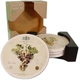 Dark Grapes Motif Absorbent Stone Ceramic Coasters in Wood Holder, Wine Themes, 2 designs