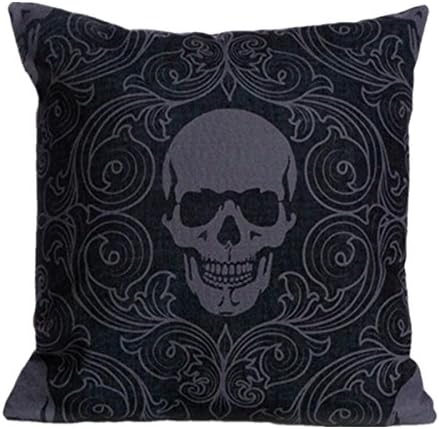 Sofa Bed Pillow Protect Cover,Arroker Home Indoor Chair Car Christmas Decorative Soft Square Pillow Cushion Linen Covers,17.7''X17.7''(Without Pillow Inner) (Black skull)