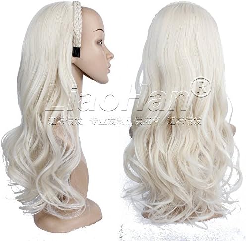 Liaohan® Fashion Long Wavy Platinum Blonde Wig Fall 3/4 Half Wig Synthetic Hair Fall with Braided Haiband Color: #60
