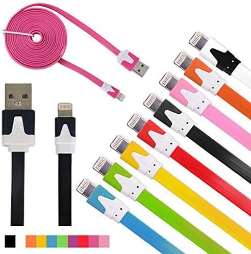 Madsave 3ft/1m Flat Noodle 8 Pin to USB Data Cable Charger Cord For iPhone 5 5S 5C iPad 4 Air Mini 2 (10pcs RAINBOW)