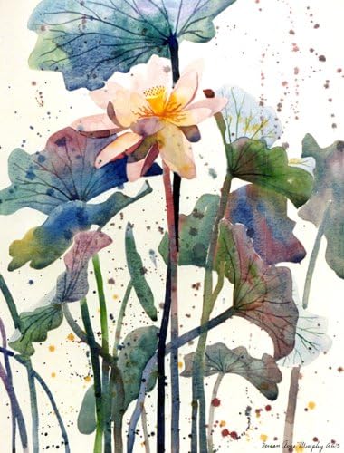 Pink Lotus, Giclée Print of Tall Pink Lotus Bloom Rising up in the Pond, 10 x 13 Inches