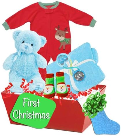 Cuddly Christmas Baby Boy's Gift Basket featuring Carter's Sleeper, Size: 6-12 mths