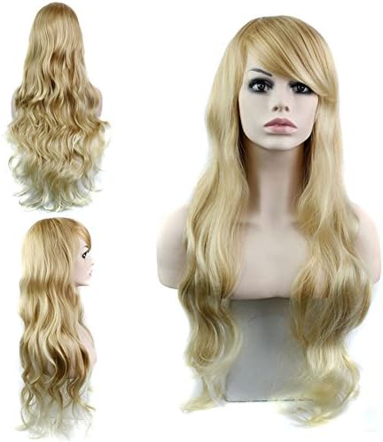 Women's Sexy Long Body Wave Hair Cosplay Costume Wig Synthetic Full Wigs with Bangs Party Wig
