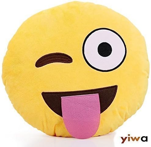 Emoji 32cm Silly Smiley Pillows Emoticon Yellow Round Cushion Pillow Stuffed Plush Soft Toy-crazy smiley by 2mbenterprise