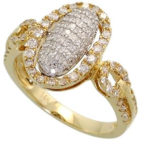 14k Gold Oval-shaped Ring, 9/16" (15mm) wide, w/ 0.72 Carat Round Brilliant Diamonds
