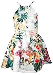 V-neck Above the Knee Short Sleeveless Polyester Bubble Dress Floral Print Skater Dress/Party Dress/Jumpsuit/Mini Dress 