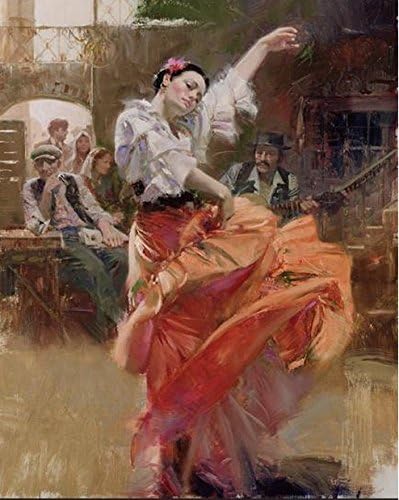 100% Hand Painted Modern Oil Painting, FLAMENCO IN RED Dancer Oil Painting Reproduction/ Replica