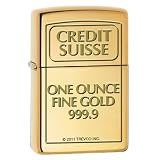 Zippo Custom Lighter - Credit Suisse Gold Bar Engraved High Polish Brass Logo