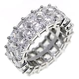Michael Valitutti Created Ruby, Modern Squared Baguette Diamond Cut Signity® Stone CZ Eternity Ring in Sterling Silver